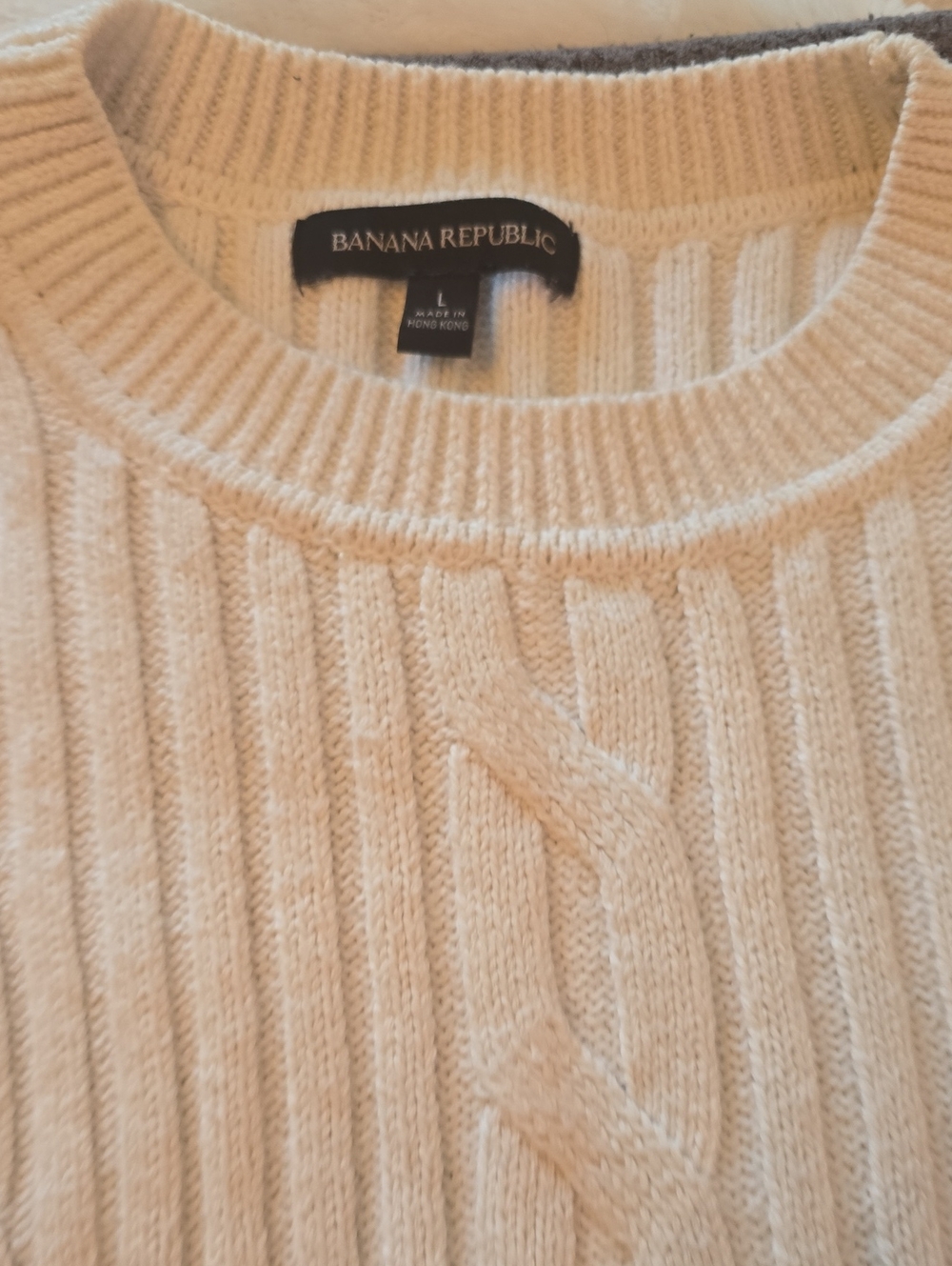 Banana Republic Cream Cable-Textured Crewneck Sweater